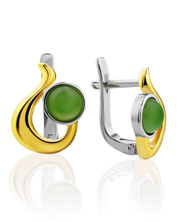 Sleek Gilded Silver Jade Earrings, image 