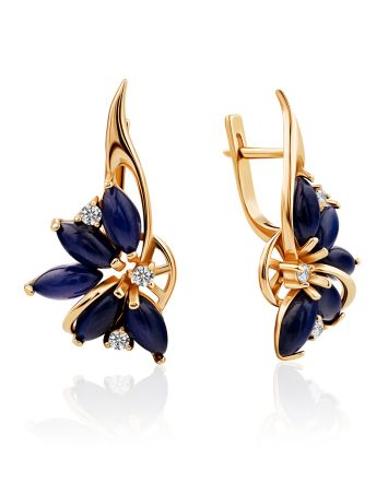 Floral Design Gilded Silver Star Sapphire Earrings, image 