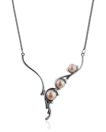 Classy Silver Pearl Necklace, image 