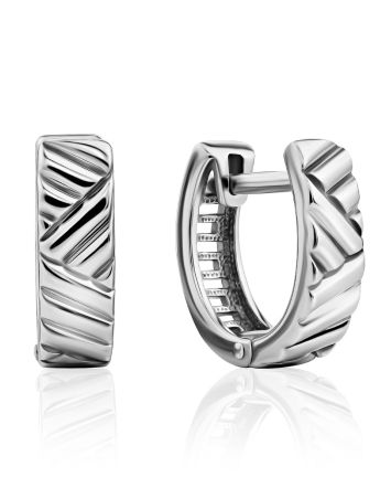 Geometric Design Silver Half Hoop Earrings, image 