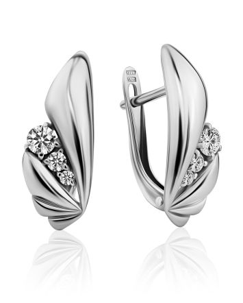Stylish Silver Crystal Earrings, image 