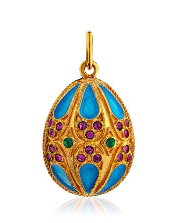 Shimmering Gilded Silver Egg Pendant With Enamel And Crystals The Romanov, image 