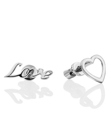 Cut Mismatch Silver Stud Earrings, image 