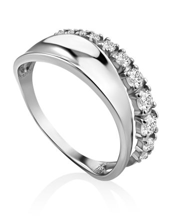 Stylish Silver Crystal Ring, Ring Size: 5 / 15.5, image 