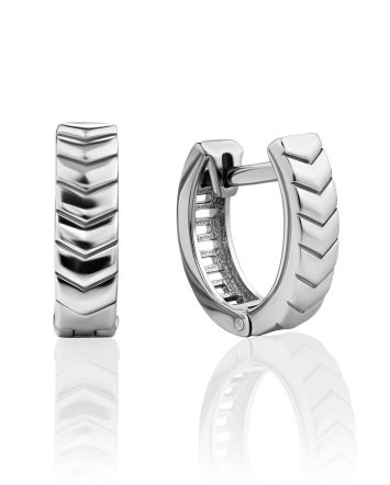 Tire Motif Silver Half Hoop Earrings, image 