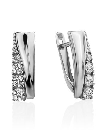 Chic Silver Crystal Earrings, image 