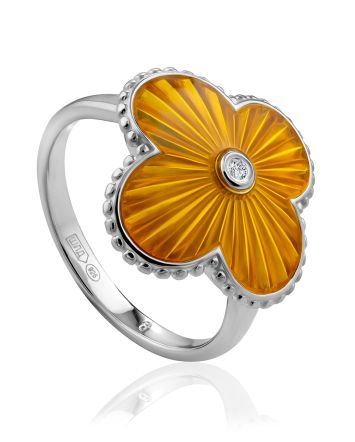 Orange Enamel Diamond Ring The Heritage, Ring Size: 5.5 / 16, image 