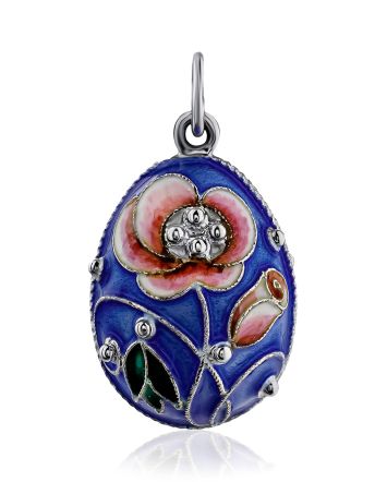 Floral Design Silver Enamel Egg Shaped Pendant The Romanov, image 