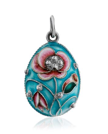Refined Floral Motif Silver Enamel Egg Pendant The Romanov, image 