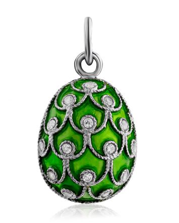 Dazzling Silver Enamel Egg Pendant With Crystals The Romanov, image 