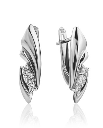 Chic Silver Crystal Earrings, image 