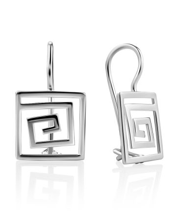 Labyrinth Design Silver Earrings, image 