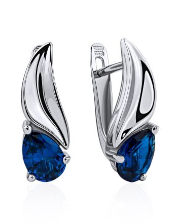 Sleek Silver Blue Crystal Earrings, image 