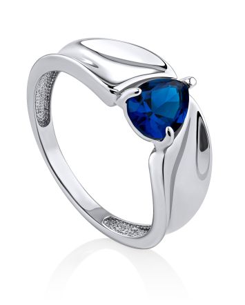 Elegant Silver Blue Crystal Ring, Ring Size: 7 / 17.5, image 