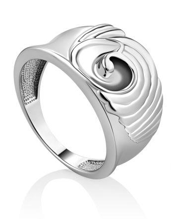 Glossy Shell Motif Silver Ring, Ring Size: 5.5 / 16, image 