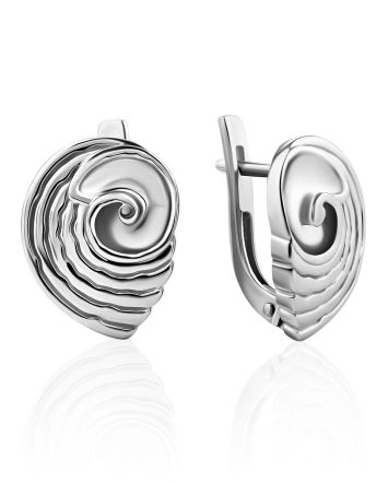 Trendy Shell Motif Silver Earrings, image 