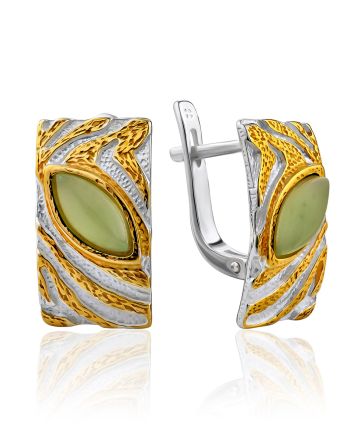 Textured Gilded Silver Jade Earrings, image 
