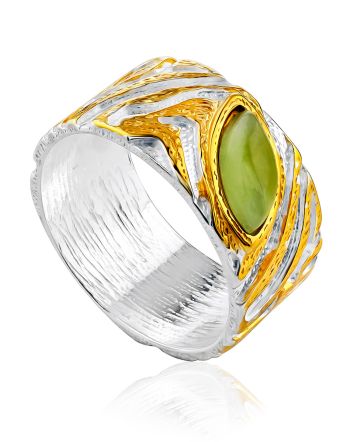 Textured Bicolor Silver Jade Band Ring, Ring Size: 8.5 / 18.5, image 