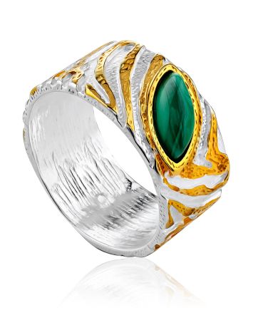 Textured Gilded Silver Malachite Band Ring, Ring Size: 7 / 17.5, image 