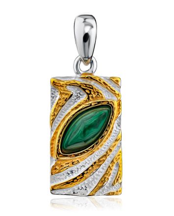 Textured Gilded Silver Malachite Pendant, image 