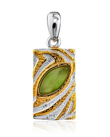 Textured Gilded Silver Jade Pendant, image 