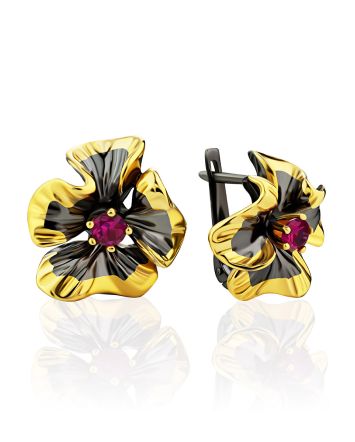 Chic Floral Design Gilded Silver Earrings, image 