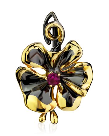 Chic Floral Design Gilded Silver Pendant, image 