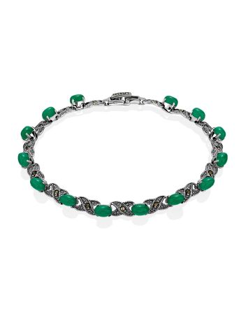 Silver Reconstructed Chrysoprase Link Bracelet With Marcasites The Lace, image 
