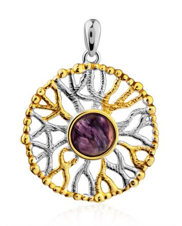 Gorgeous Gilded Silver Charoite Pendant, image 