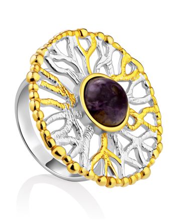 Gorgeous Gilded Silver Charoite Ring, Ring Size: 7 / 17.5, image 
