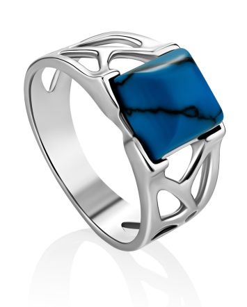 Geometric Design Silver Reconstituted Turquoise Ring, Ring Size: 8 / 18, image 