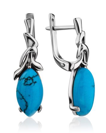 Bright Silver Reconstituted Turquoise Earrings, image 