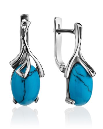 Elegant Silver Reconstituted Turquoise Earrings, image 
