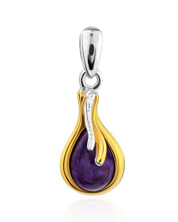 Glossy Gilded Silver Charoite Pendant, image 
