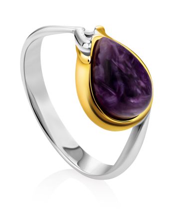 Chic Gilded Silver Charoite Ring, Ring Size: 7 / 17.5, image 