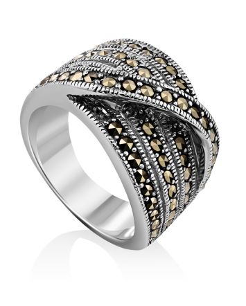 Silver Marcasite Wide Band Ring The Lace, Ring Size: 6.5 / 17, image 