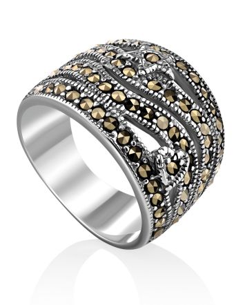 Bold Silver Marcasite Ring The Lace, Ring Size: 7 / 17.5, image 