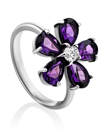 Chic Amethyst Flower Ring, Ring Size: 8 / 18, image 