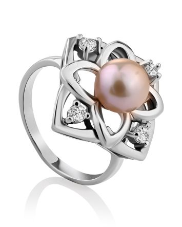 Ornate Silver Pearl Ring, Ring Size: 8 / 18, image 