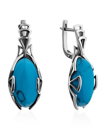 Bright Silver Reconstituted Turquoise Earrings, image 