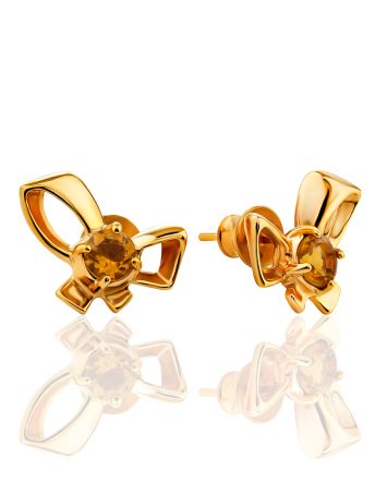 Cute Bow Motif Gilded Silver Citrine Stud Earrings, image 