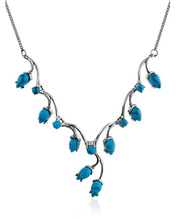Floral Motif Silver Reconstituted Turquoise Necklace, image 