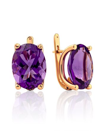 Classy Gilded Silver Amethyst Earrings, image 