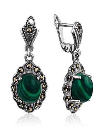 Flawless Silver Reconstituted Malachite Dangle Earrings The Lace, image 