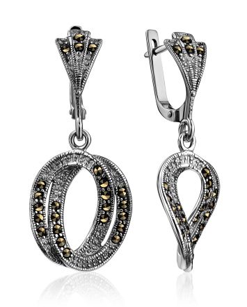 Elegant Silver Marcasite Dangle Earrings The Lace, image 