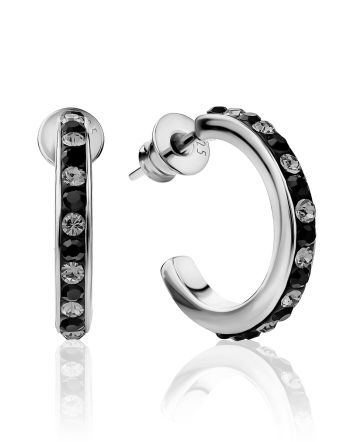 Silver Black Crystal Half Hoop Earrings The Eclat, image 