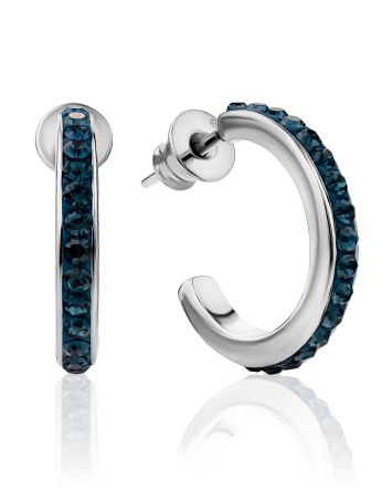 Trendy Silver Crystal Half Hoop Earrings The Eclat, image 