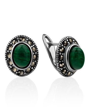 Classy Silver Reconstituted Malachite Earrings The Lace, image 