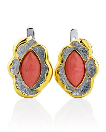 Floral Design Gilded Silver Coral Earrings, image 