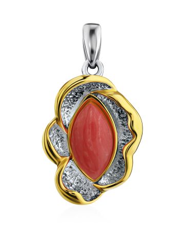 Floral Design Gilded Silver Coral Pendant, image 
